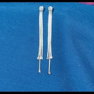 Sterling Silver Dangle Diamond Earrings